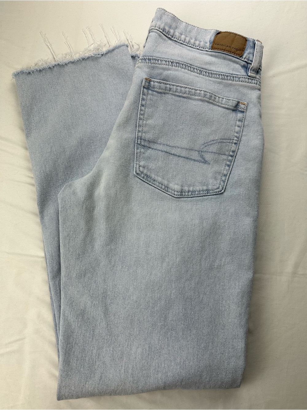 American Eagle (6, X-Long) Light Wash High Rise Straight Leg Jeans Y2K Denim